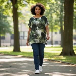 Bryn Walker Artistic Green and Black Silk Blouse